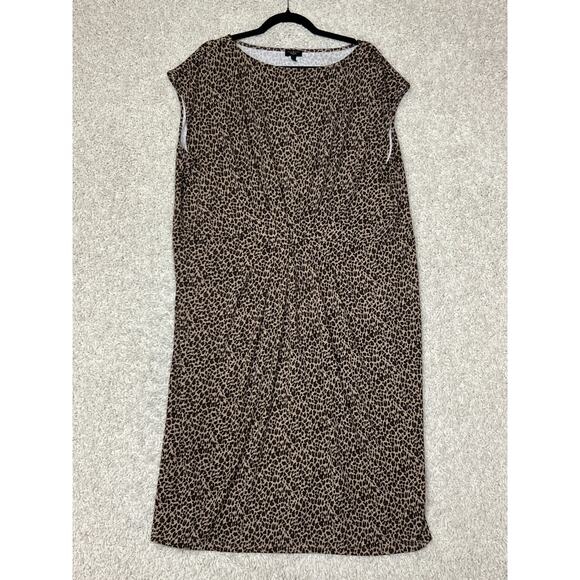 Talbots Cheetah Leopard Print Dress Womens Plus 3X Jersey Gathered Waist Pleats - Picture 1 of 10